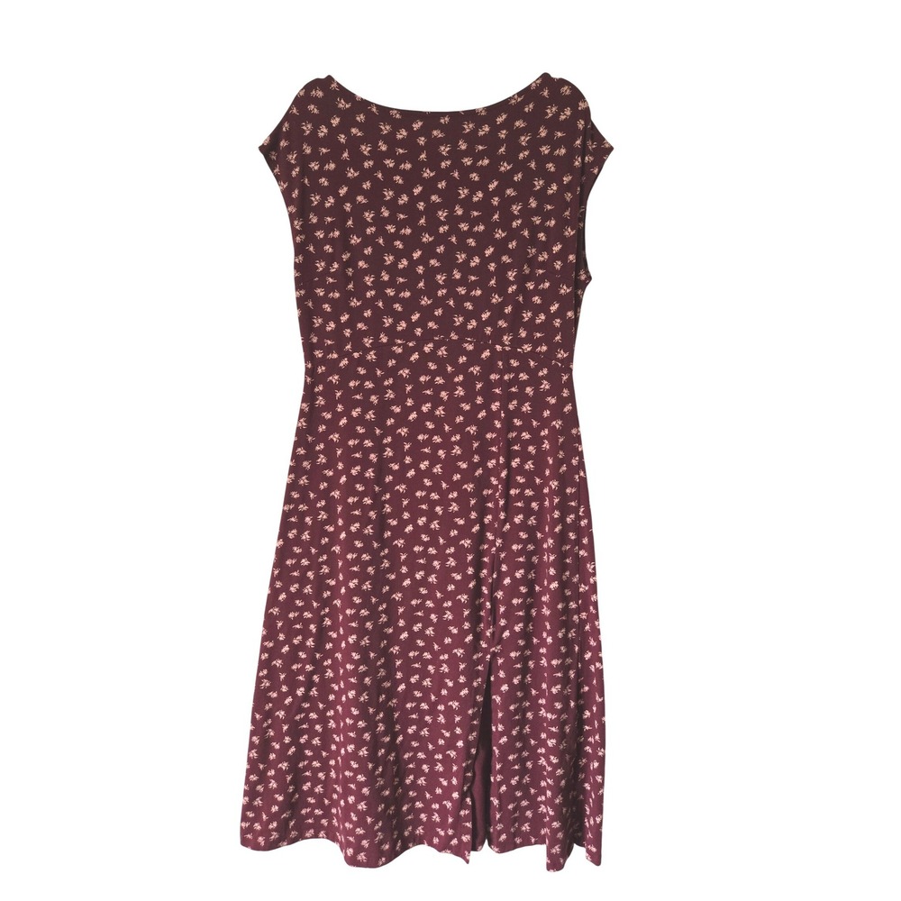 Mata Traders Burgundy Floral Organic Cotton Midi Dress Womens Large Cap Sleeve